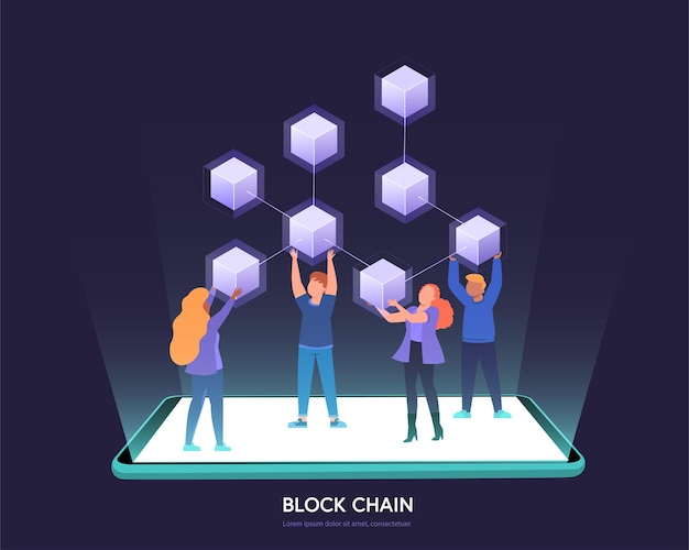 Vector cryptocurrency and blockchain digital blocks connection for transfer digital money in business security. linked block contain cryptography hash and transaction data. new futuristic system technology.