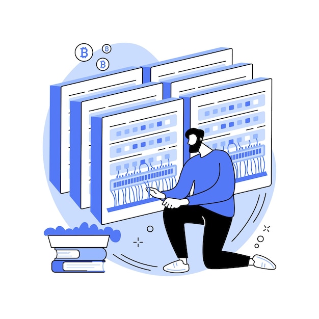 Vector cryptocurrency mining isolated cartoon vector illustrations