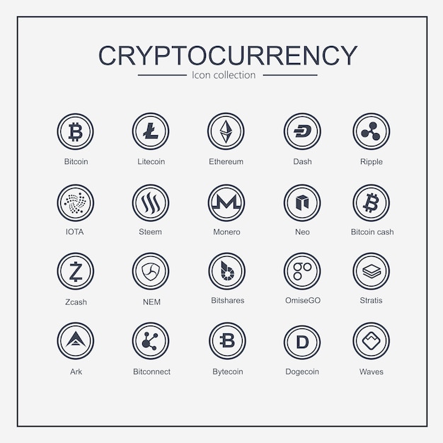 Vector cryptocurrency outline icons set digital money