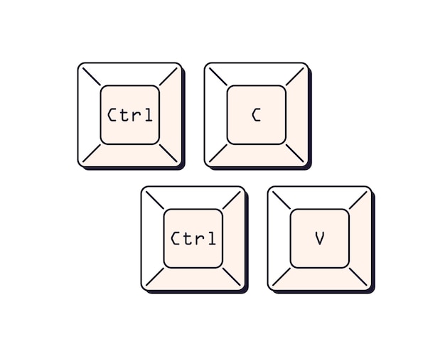 Vector ctrl c and v, keyboard buttons. control keys, shortcut commands for copy paste. keypad combinations for input, insert information, plagiarizing. flat vector illustration isolated on white background.