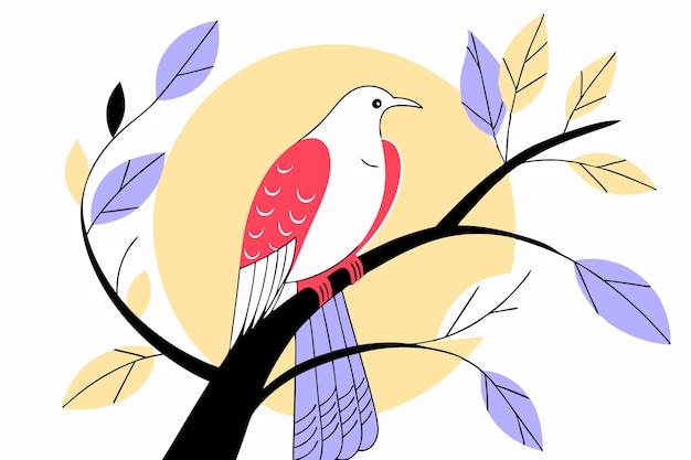 Vector cuckoo bird sitting on tree branch illustration art on white background