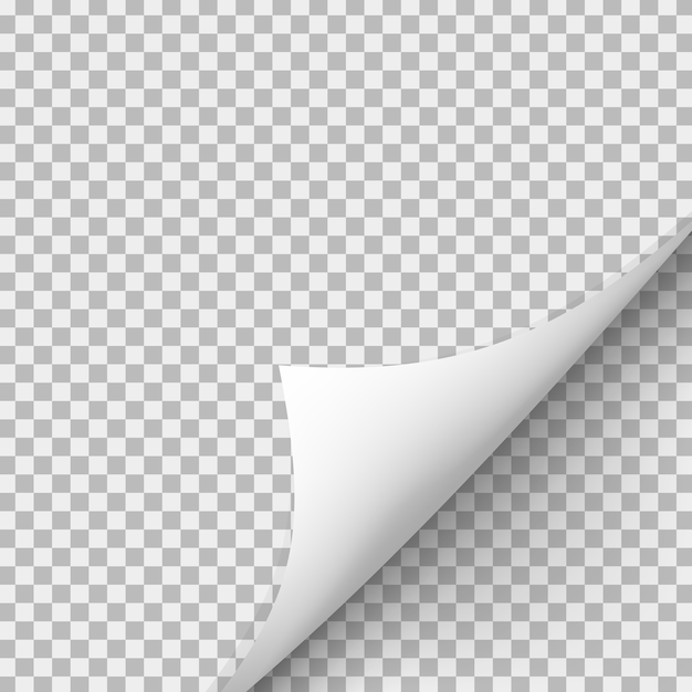 Vector curled corner of paper with shadow on transparent background. 