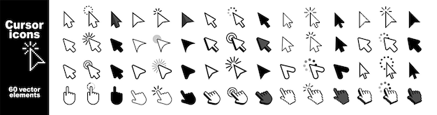Vector cursor icon computer mouse click cursor arrow icons set and loading icons