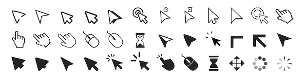 Vector cursor icon mouse click cursor collection computer mouse click cursor arrow icons set and loading icons