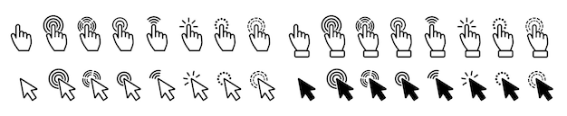 Vector cursor icons clickable cursor icons pointer mouse cursor clicking hand pointing gestures
