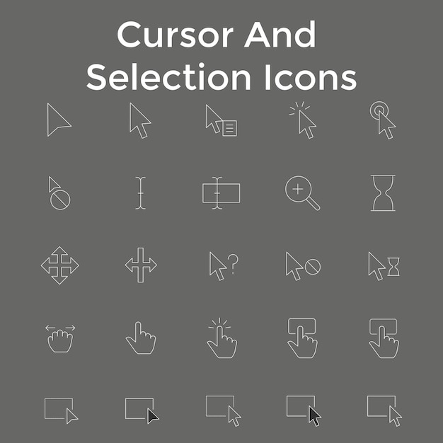 Vector cursor and selection icons pointer arrow and ui tools vector art collection