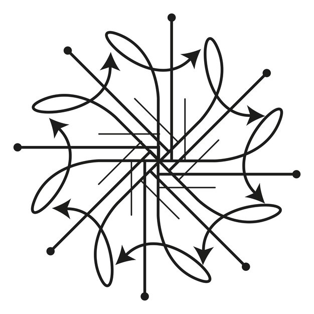 Vector curved arrows pattern radial black direction symmetric vector flow thin stroke detail