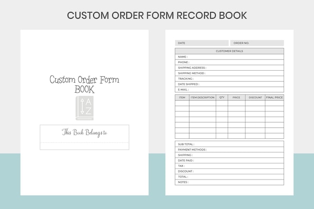 Vector custom order form record book kdp interior