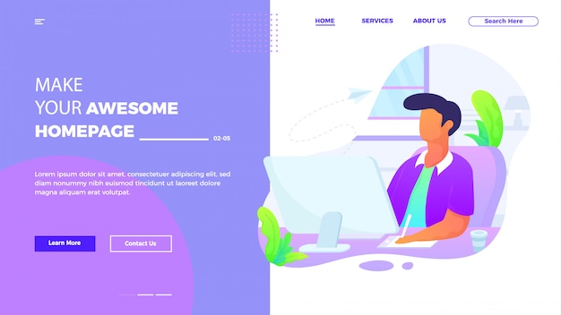 customer service and support landing page template in flat style