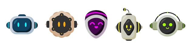 Vector cute ai robot head vector illustration set