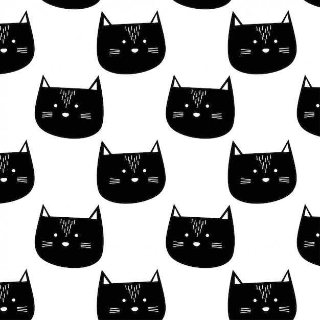 Vector cute black cat pattern
