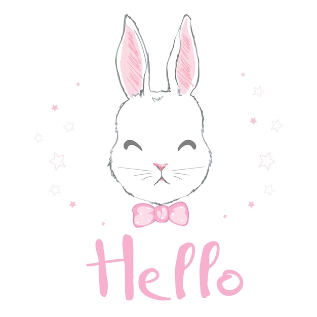 Vector cute bunny girl with crown dream big princess vector illustration isolated objects on a white background