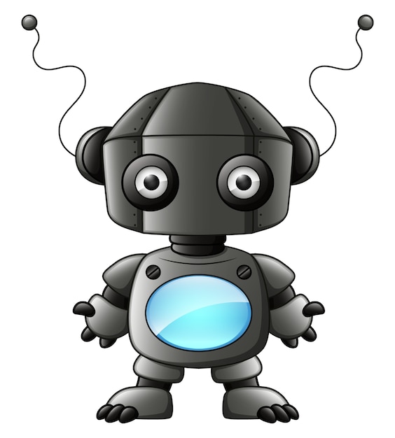 Vector cute cartoon black robot isolated on white background