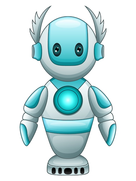 Vector cute cartoon blue robot isolated on white background