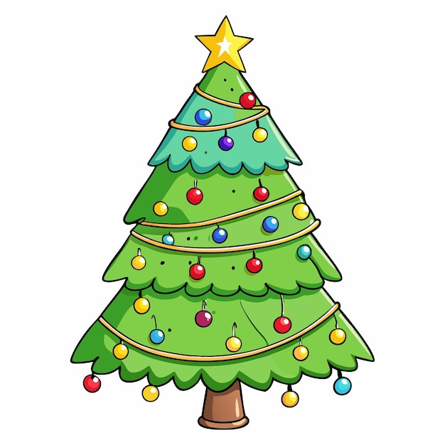 Vector cute christmas tree string llights merry christmas vector cartoon illustration