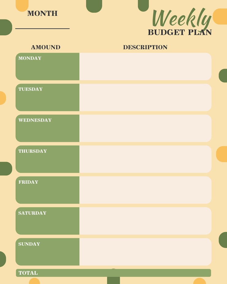 Vector cute green weekly budget plan template