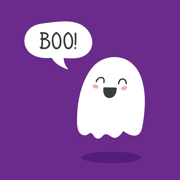 Vector cute halloween ghost with speech bubble boo