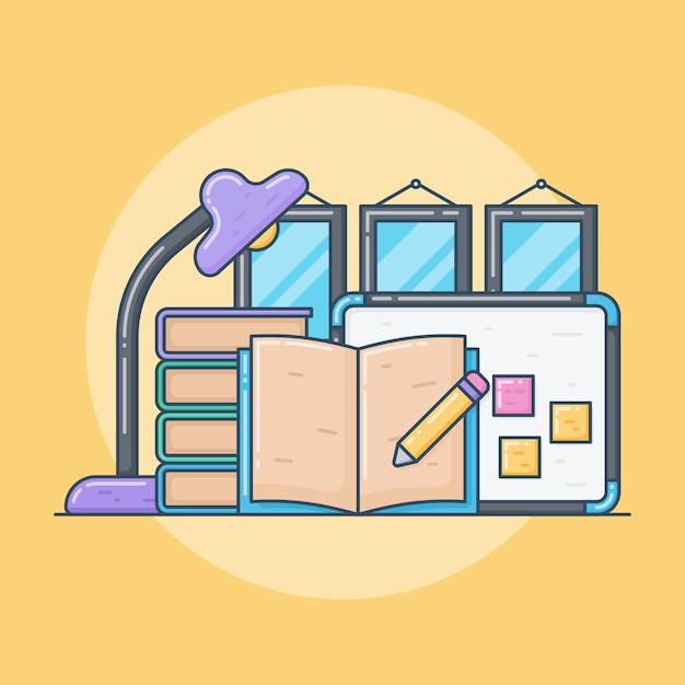 Vector cute homework equipment for the school 