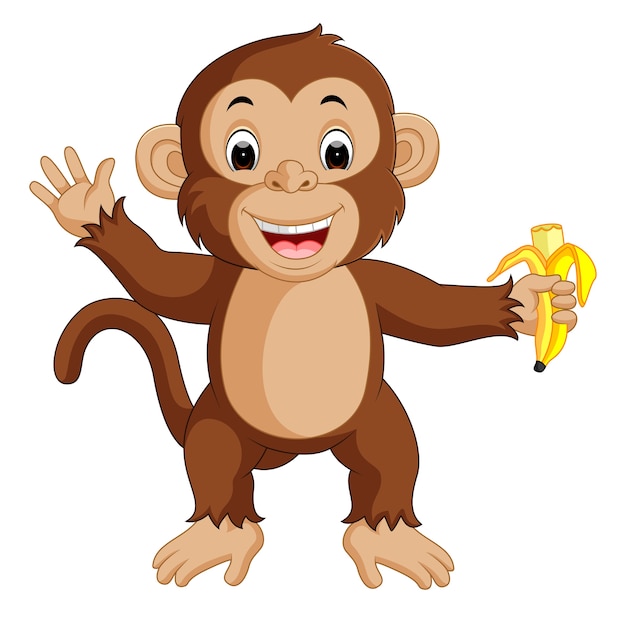 Vector cute monkey cartoon eating banana