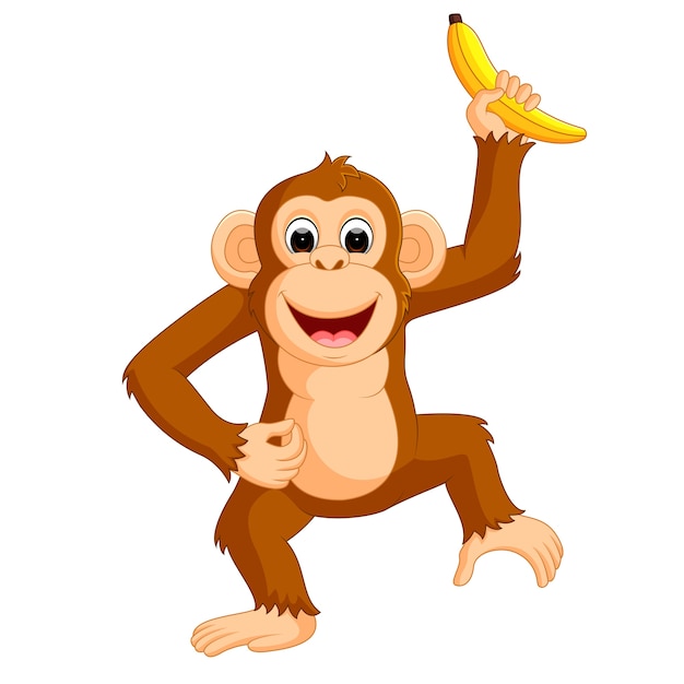 Vector cute monkey cartoon eating banana