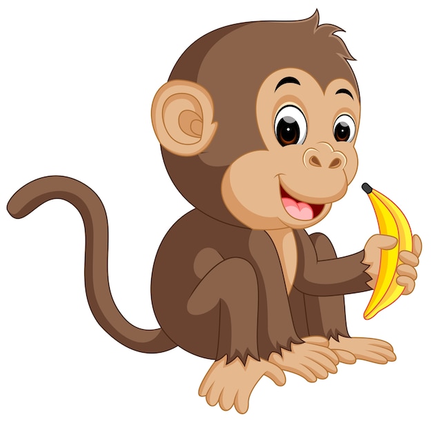 Vector cute monkey cartoon eating banana