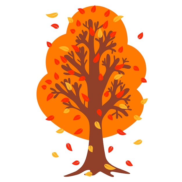 Vector cute orange autumn tree isolated on white background.