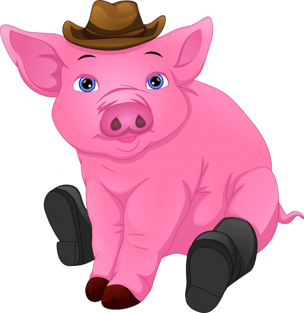 Vector cute pig wearing hat and boots