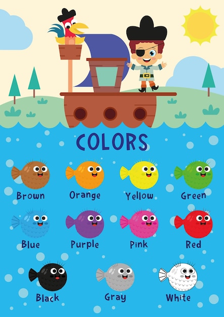 Vector cute pirate poster on colors
