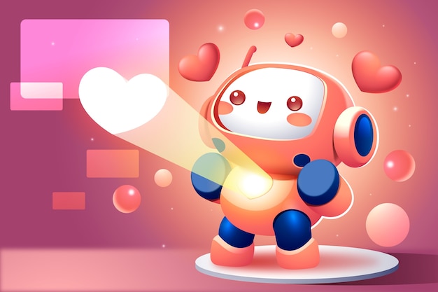 cute robot with a heart for valentine's day