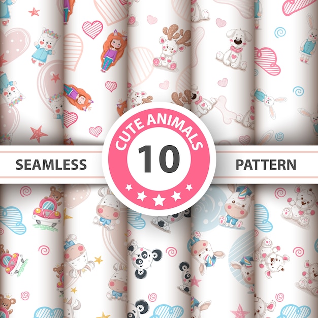 Vector cute teddy animals seamless pattern