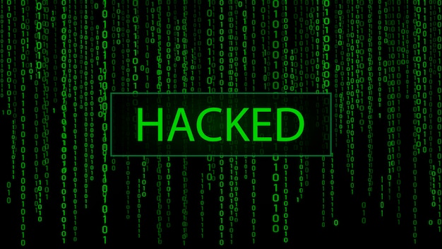Vector cyber attack hacked digital background green matrix binary computer code computer screen error templates