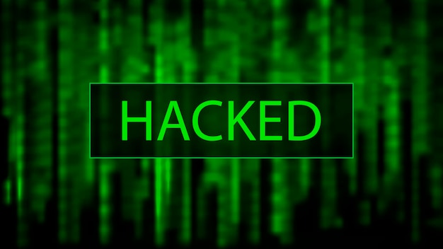 Vector cyber attack hacked digital background green matrix binary computer code computer screen error templates