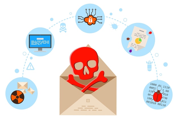 Vector cyber crime concept with email spam