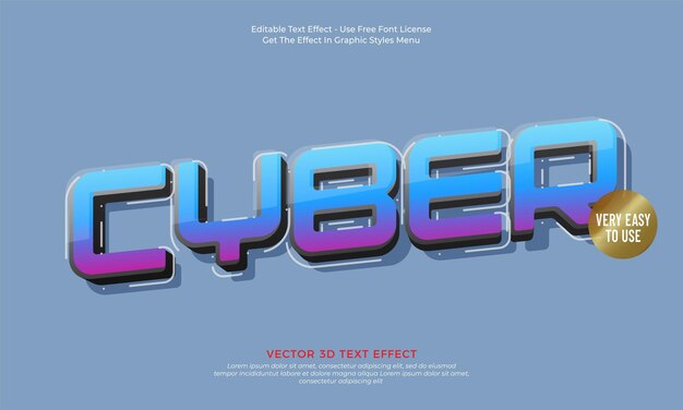 Vector cyber glass style font vector 3d design with editable text effect