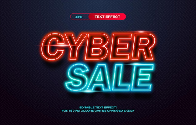 Vector cyber sale neon text effect eps format editable template