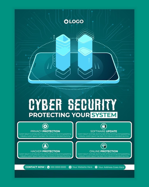 Vector cyber security awareness poster or flyer template