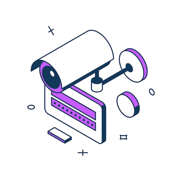 Vector cyber security log in page application camera monitoring remotely system 3d icon isometric vector
