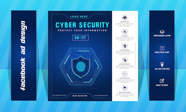 Vector cyber security social media ads design