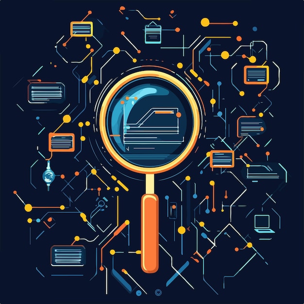 Vector cyber security technology magnifying glass flat image
