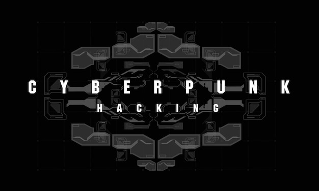 Vector cyberpunk hacking futuristic poster with futuristic hud elements abstract background modern flyer for web and print hacking cyber space programming