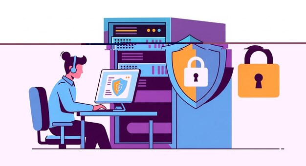 Vector cybersecurity professional securing data and network