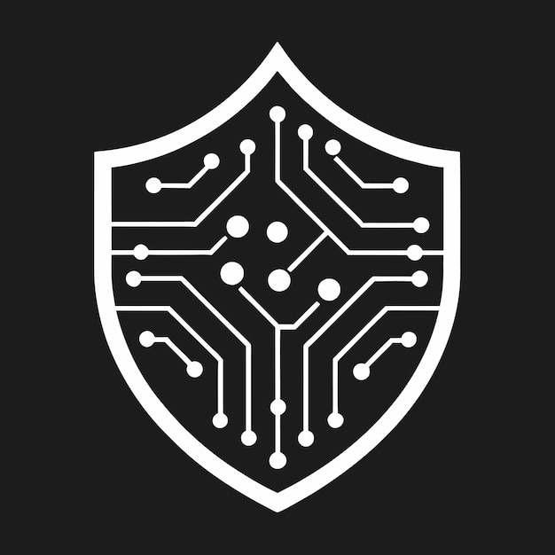 Vector cybersecurity shield with binary code and circuit design