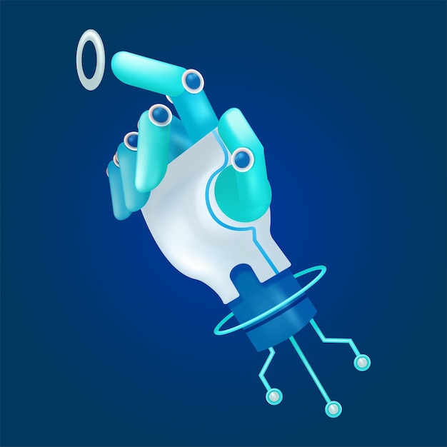 Vector cyborg hand holding digital fingerprint identification 3d vector