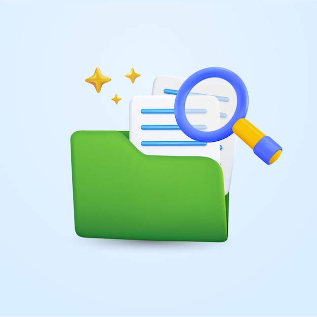 d files and folder magnifying glass in minimal style isolated on background