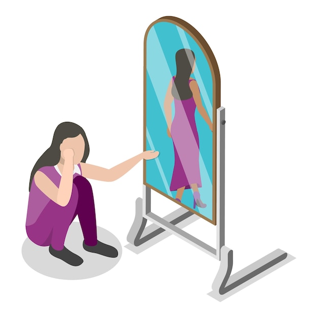 Vector d isometric flat vector illustration of inner conflict selfharm and selfpunishment item