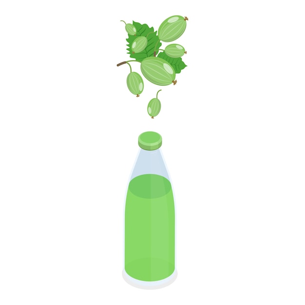 Vector d isometric flat vector set of bottles with berry beverage fresh squeezed juice item