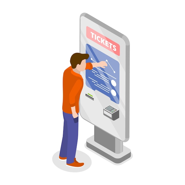 Vector d isometric flat vector set of ticket kiosks self service terminals item