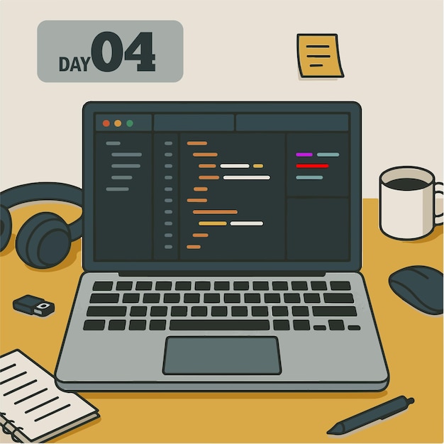 Vector daily coding progress on laptop illustration flat