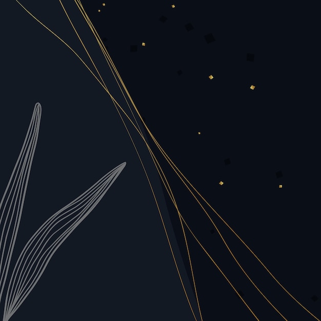 Vector dark blue artistic background with gold lines and floral elements. vector illustration.