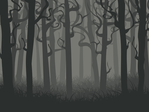 Vector dark foggy forest landscape abstract vector background